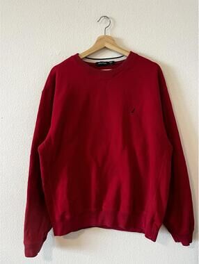 Vintage 90’s NAUTICA Canada MADE CREWNECK SWEATSHIRT L Red Cotton Brushed Lining
